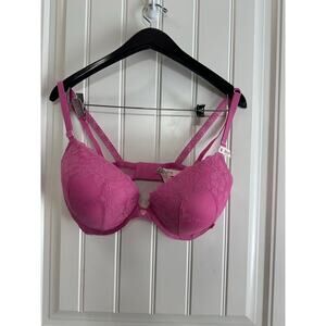 Victoria Secret Push Up Lace Bra 36DDD Pink  Coquette Preppy Glam Sexy Plus Size